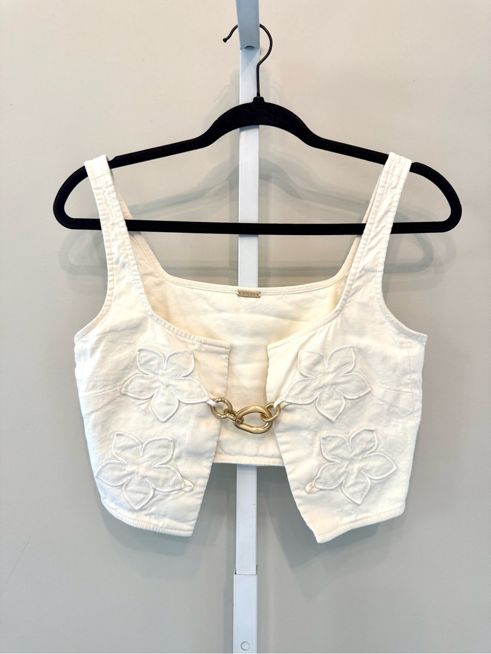 CULT GAIA Annie Floral Applique White Crop Tank Top Y2K XS